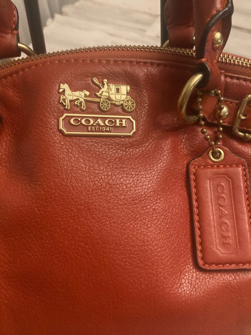 Genuine Coach Madison Lyndsey Vintage Leather 2 WaySatchel Dark Pumpkin Orange - Picture 2 of 15